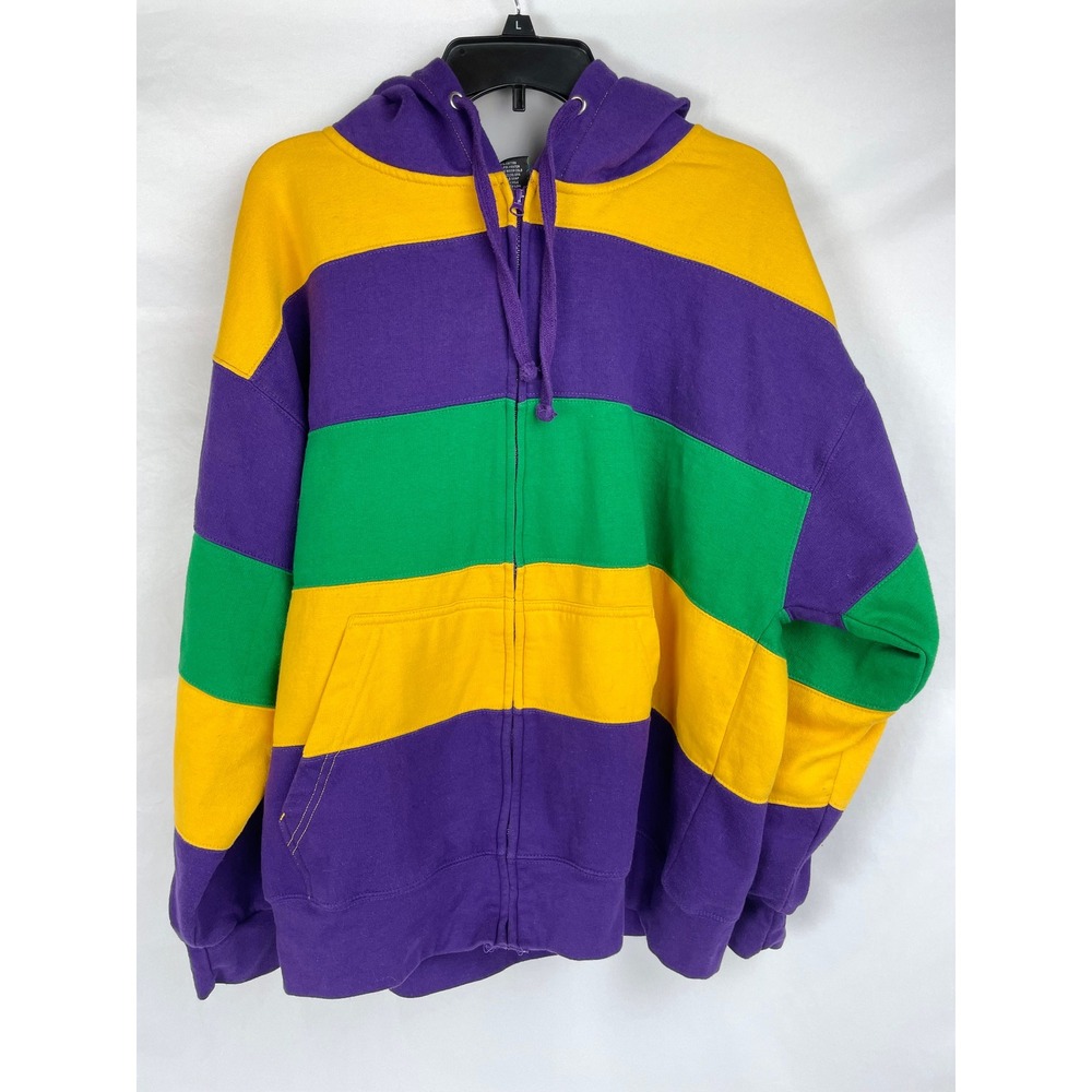 Nola S&G New Orleans Adult 2XL Jacket Mardi Gras Yellow Green Purple Hood